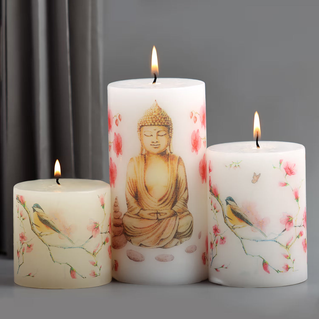 Budha Pillar Candles Set Of 3