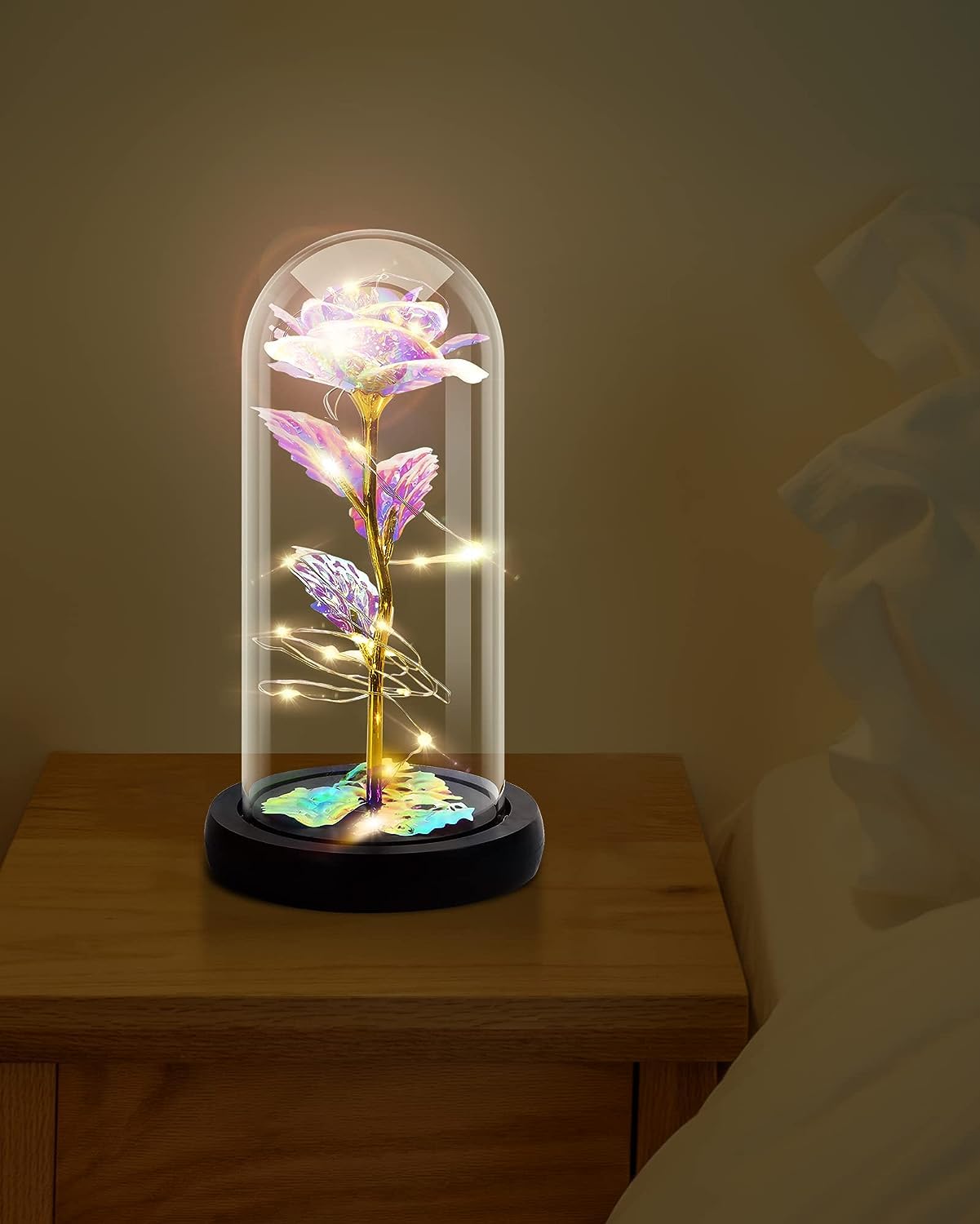 Rose Flower Gift, Rainbow Forever Rose in Glass Dome