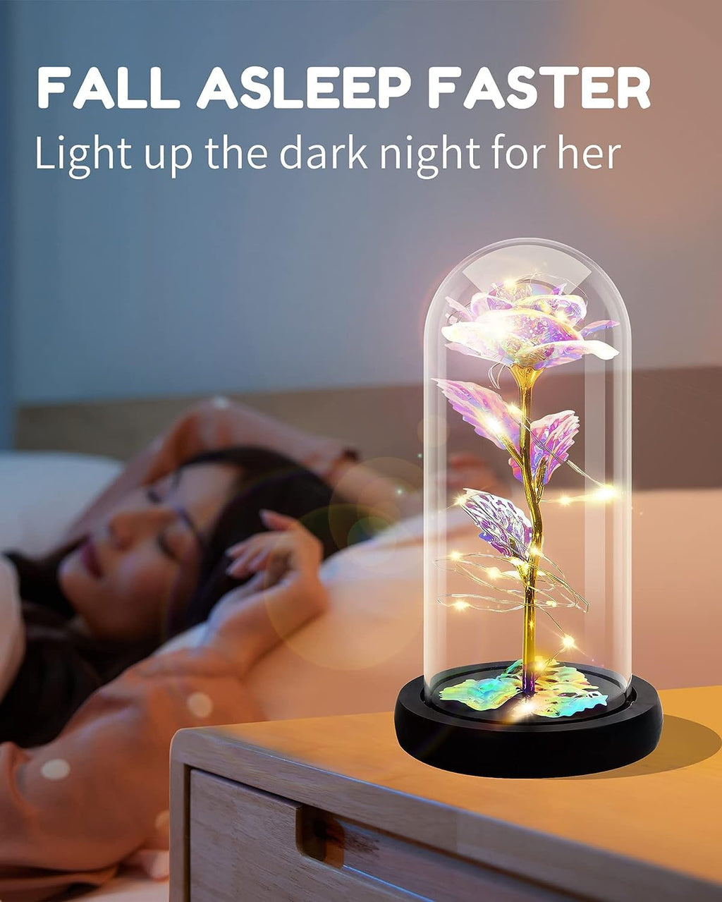 Rose Flower Gift, Rainbow Forever Rose in Glass Dome